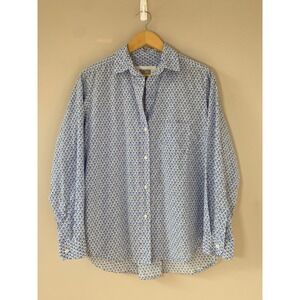 Grayson Womens Blue White Ditsy Floral Button Up Shirt Hero Size M Long Sleeve